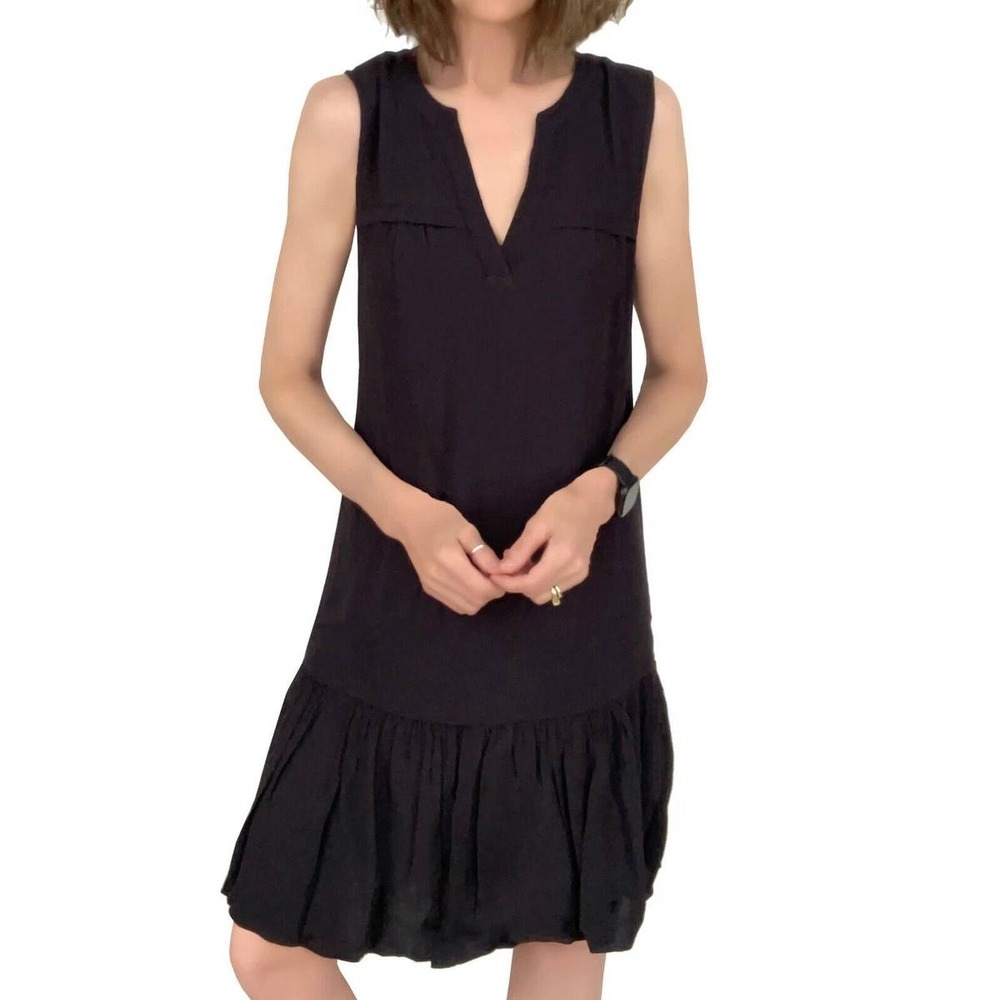 J. Crew Black Viscose Sleeveless Split Neck Flounce Hem Shift Dress J1603 Small